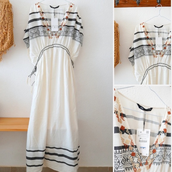 ZARA EMBROIDERED COTTON LONG DRESS NWT - Picture 13 of 14